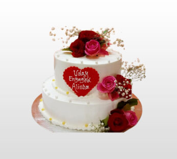 Two layer Red Rose White Wedding Cake