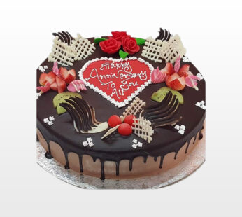 Choco Mocha Cake (Cherry, Flowers, Waffles on Top)